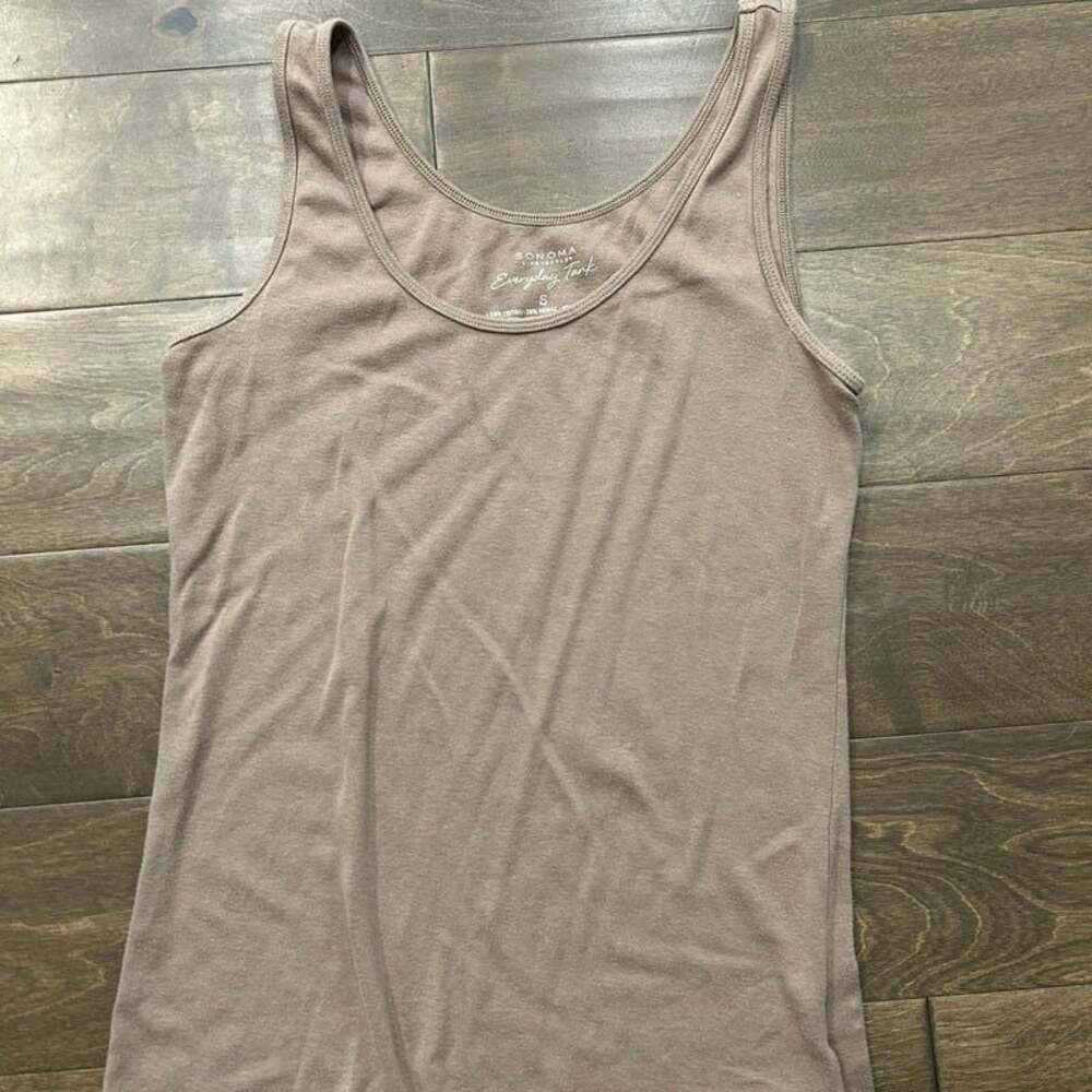 Sonoma Goods For Life Everyday Tank Top Womens Small‎ Taupe Scoop Neck Cotton